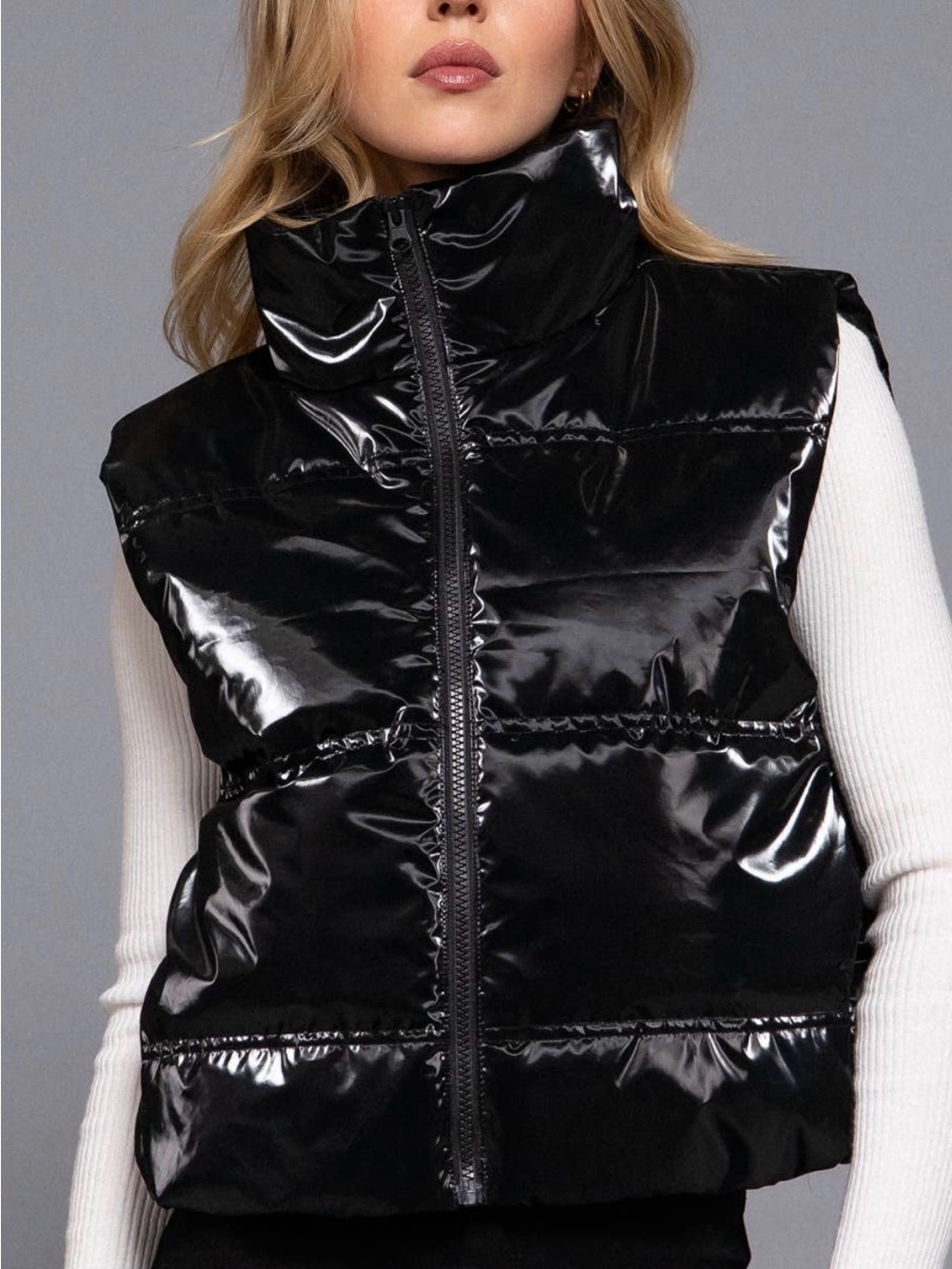 wild fable Puffer Vest Shiny Black Cropped NWT